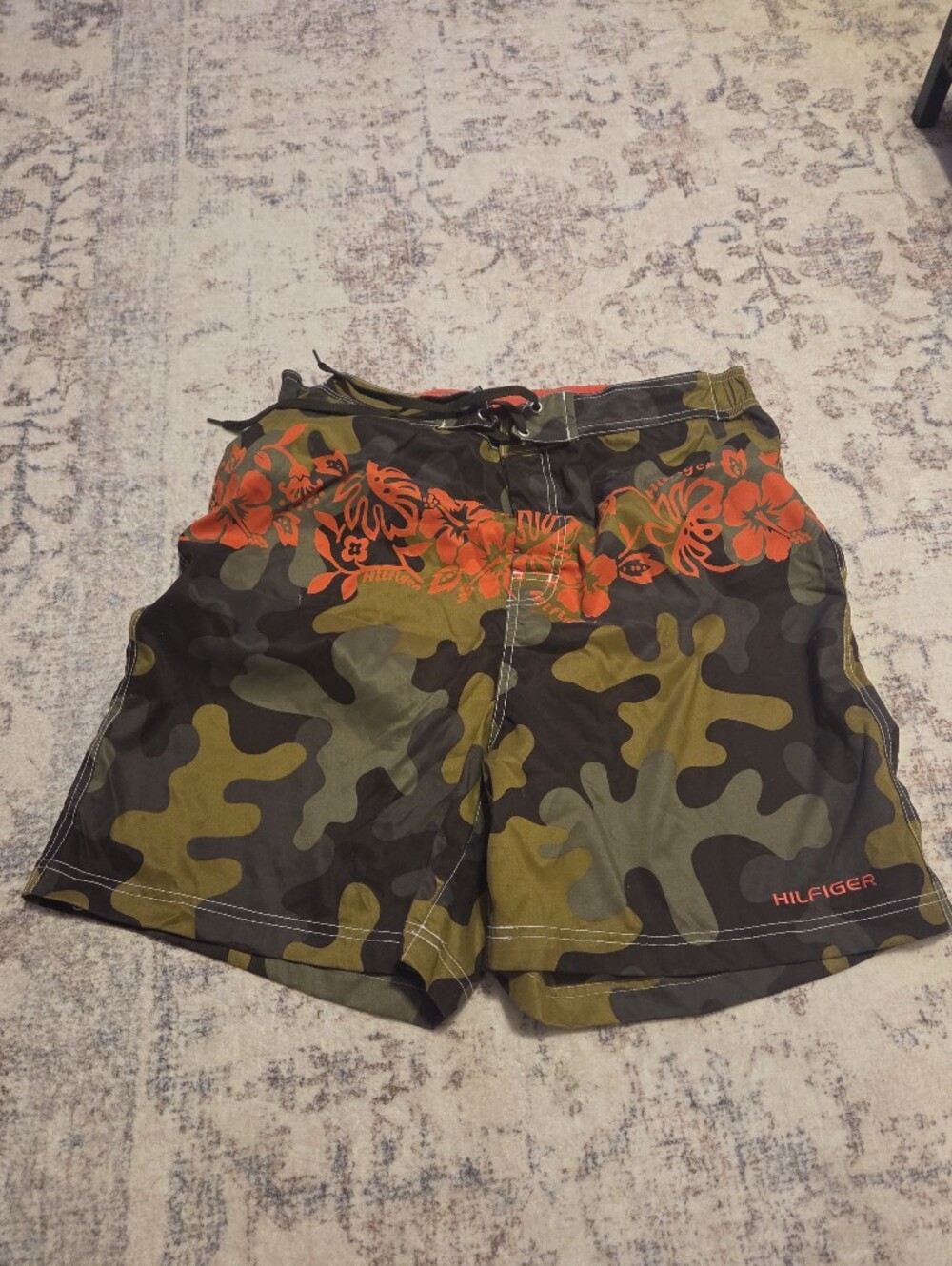Vtg Y2k Hilfiger Camo Hibiscus Swim Trunks
